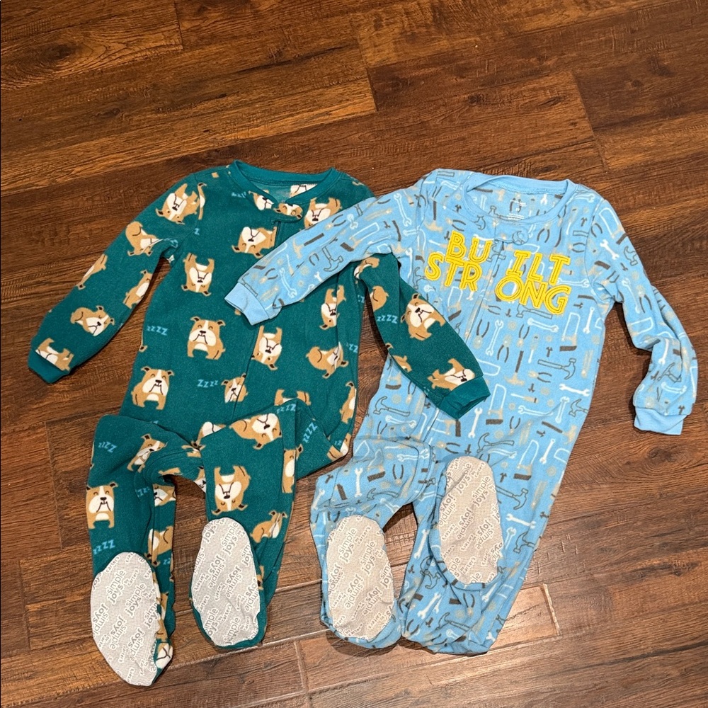 Simple Joys Pup & Tool Print Footed One-Piece Pajamas 2-Bundle